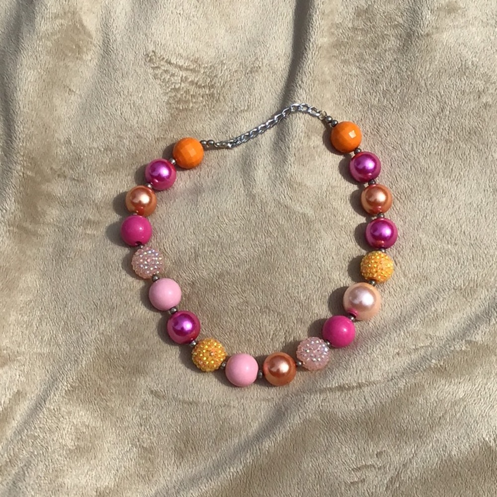 Girls Beads and Sparkles Necklace Pinks Orange Yellow